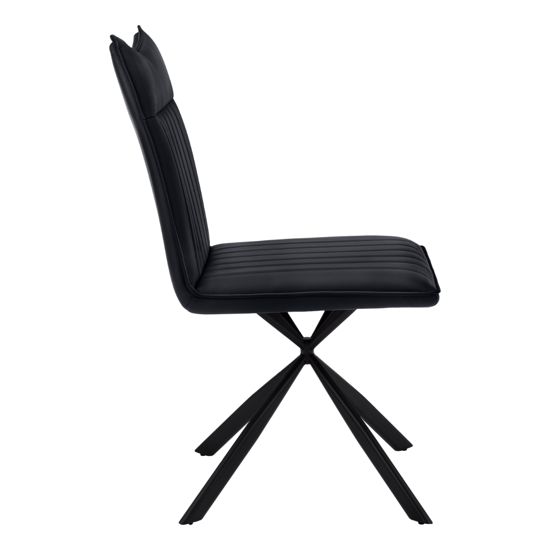 Astrae – Lot de 2 – Chaises de salle à manger aspect cuir Starburst – Noir / Métal noir