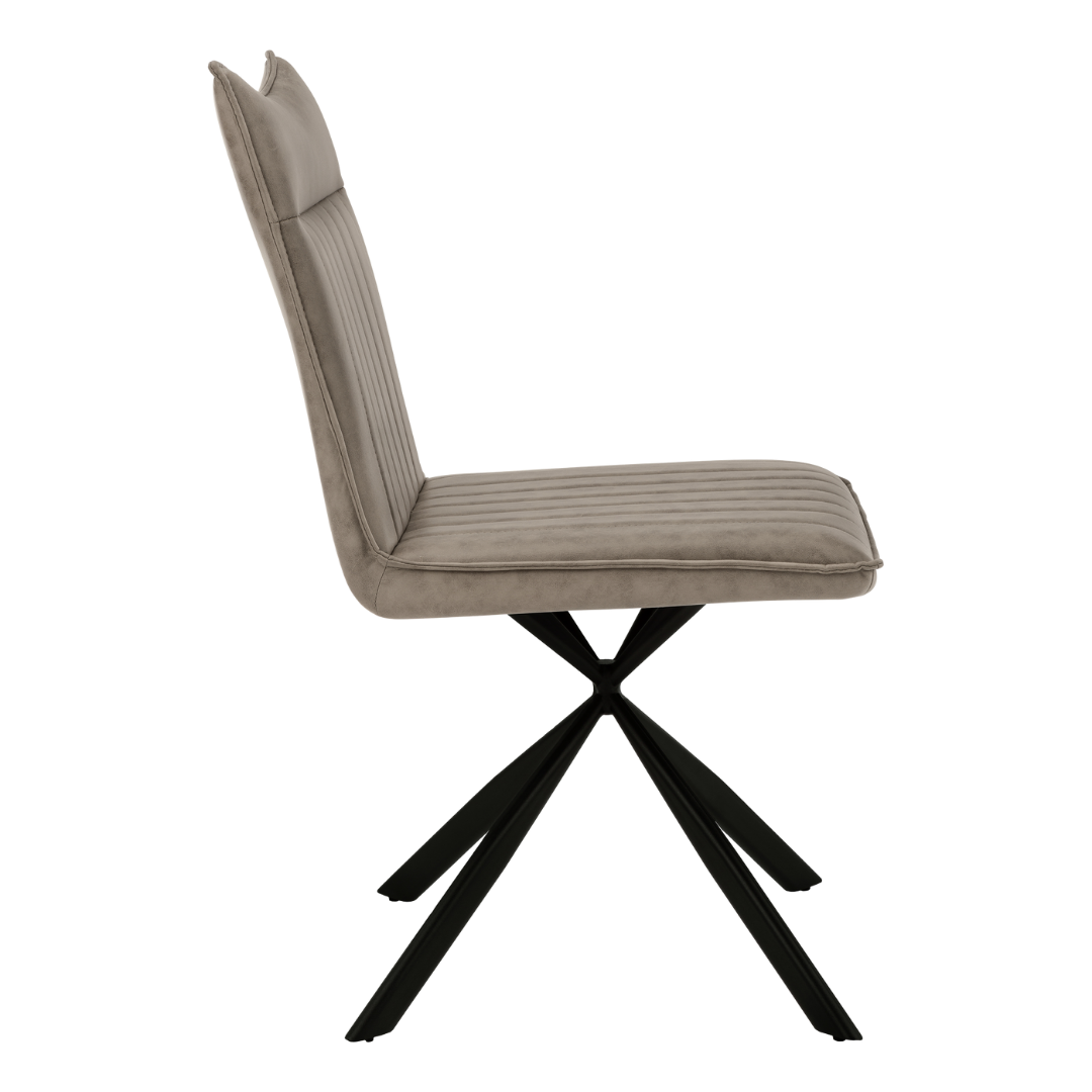 Astrae – Lot de 2 – Chaises de salle à manger en tissu Starburst – Taupe / Piètement noir