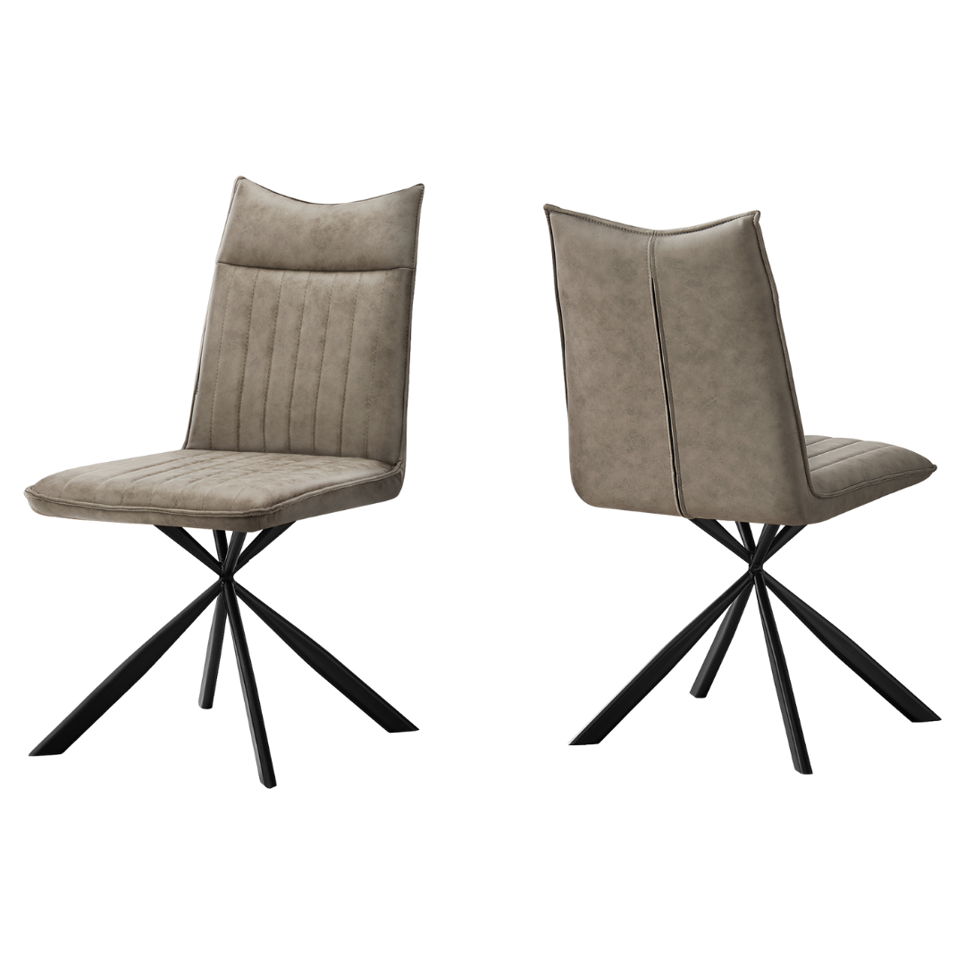 Astrae – Lot de 2 – Chaises de salle à manger en tissu Starburst – Taupe / Piètement noir
