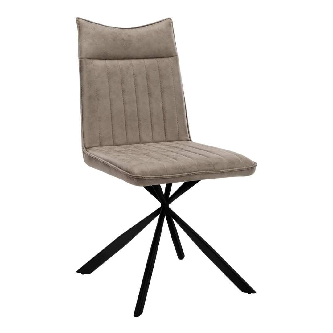 Astrae – Set of 2 – Starburst Fabric Dining Chair – Taupe / Black Base