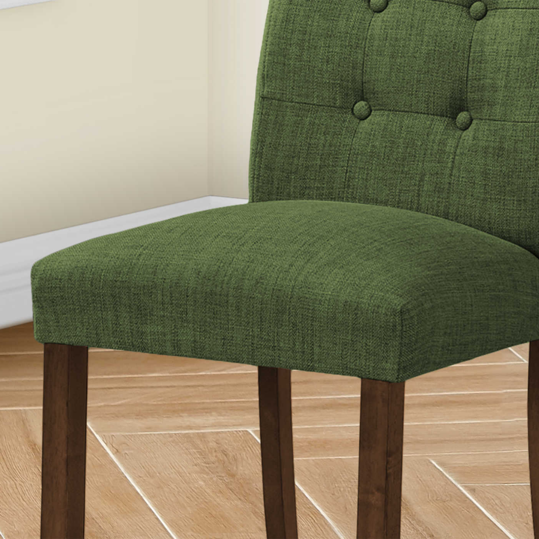 Linara – Lot de 2 – Chaises de salle à manger capitonnées aspect lin – Vertes