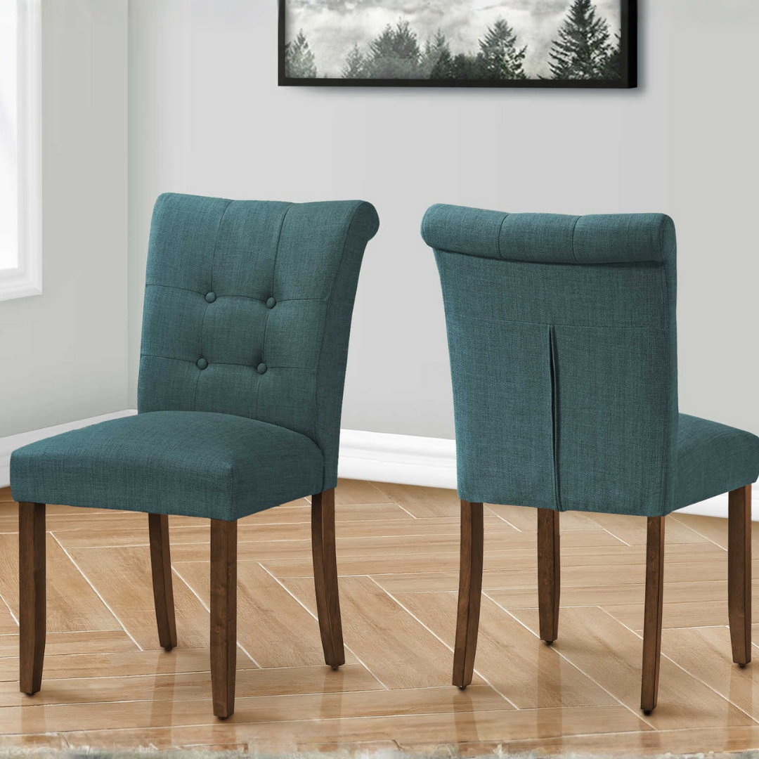 Linara – Lot de 2 – Chaise de salle à manger capitonnée aspect lin – Bleu