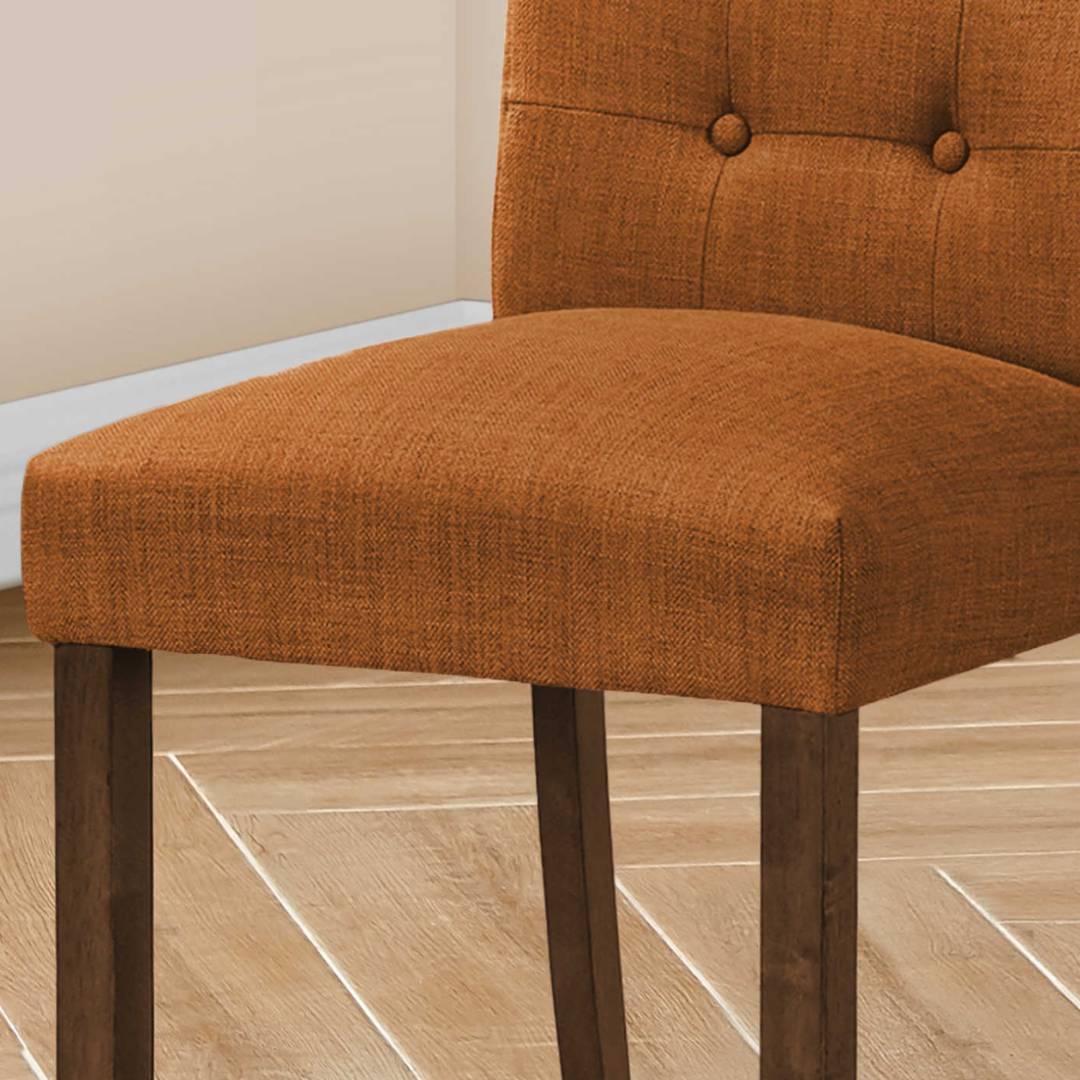 Linara – Set of 2 – Tufted Linen-Look Dining Chair – Orange