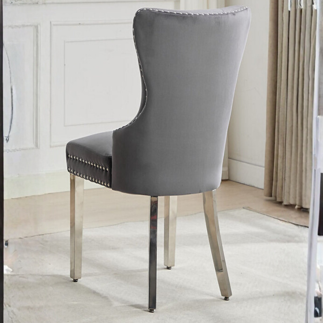 Luxoria – Lot de 2 – Chaises de salle à manger capitonnées en velours – Gris