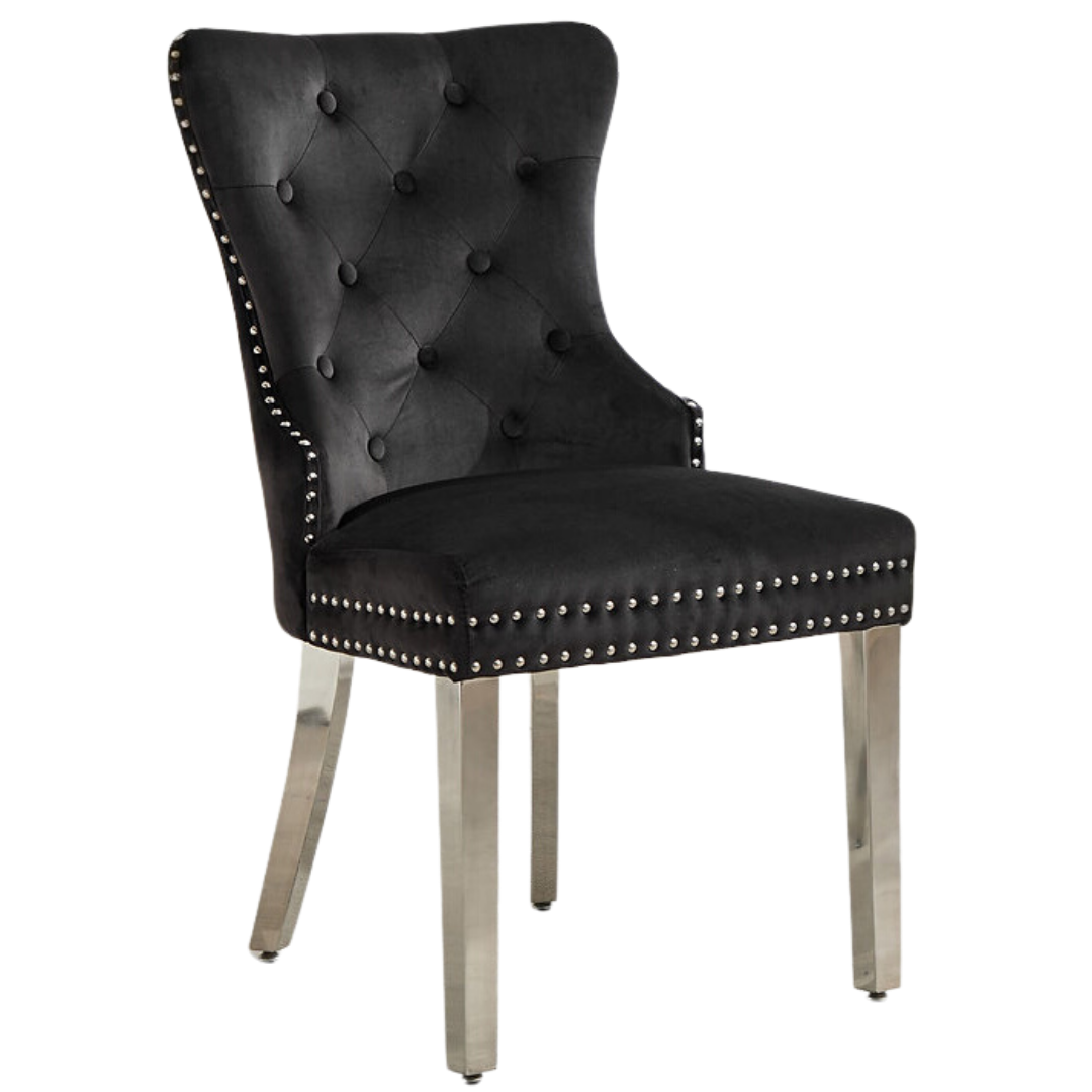 Luxoria – Set of 2 – Velvet Tufted Dining Chair – Black