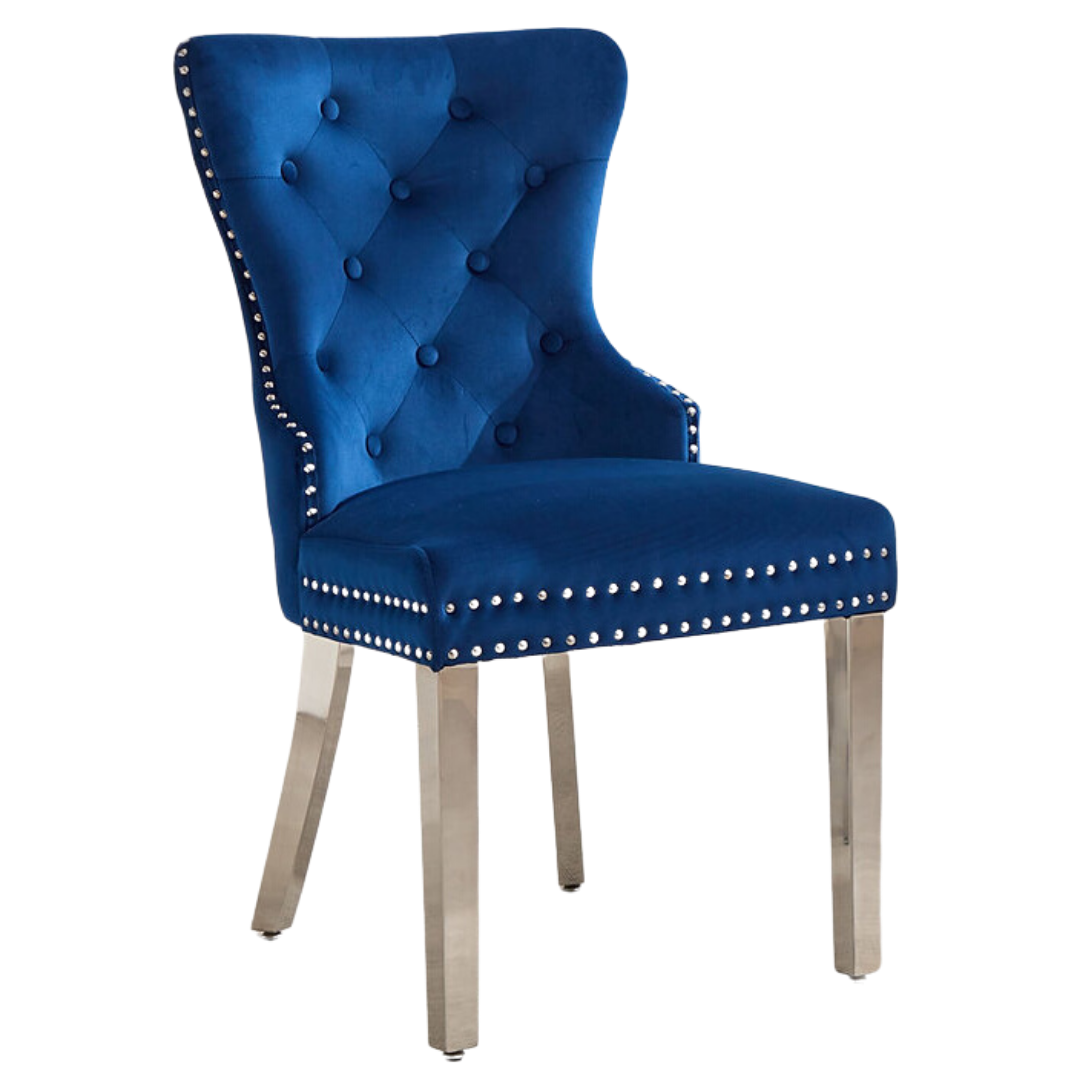 Luxoria – Set of 2 – Velvet Tufted Dining Chair – Blue