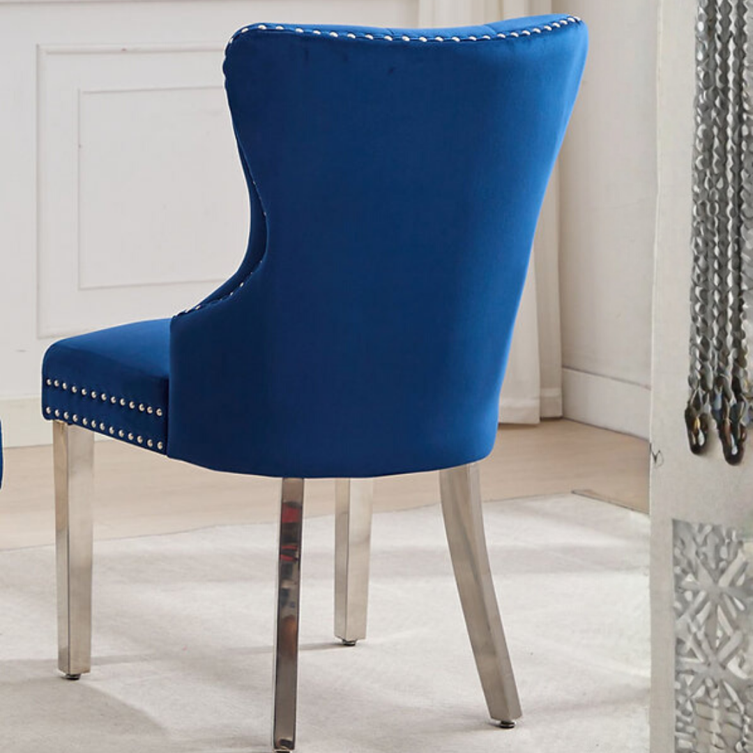 Luxoria – Lot de 2 – Chaises de salle à manger capitonnées en velours – Bleues