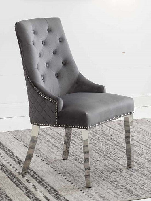 Lot de 2 chaises de salle à manger en velours gris C-1250