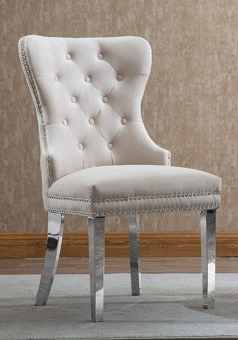 Chaise de salle à manger en velours crème 2 pièces C-1263