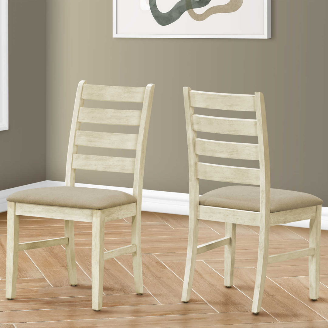 Ladmore – Lot de 2 – Chaises de salle à manger en tissu à dossier échelle – Beige