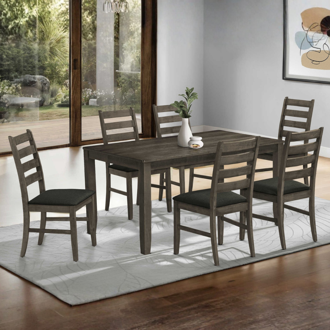 Gather – Dining Set – Antique Grey Veneer / Dark Grey Fabric