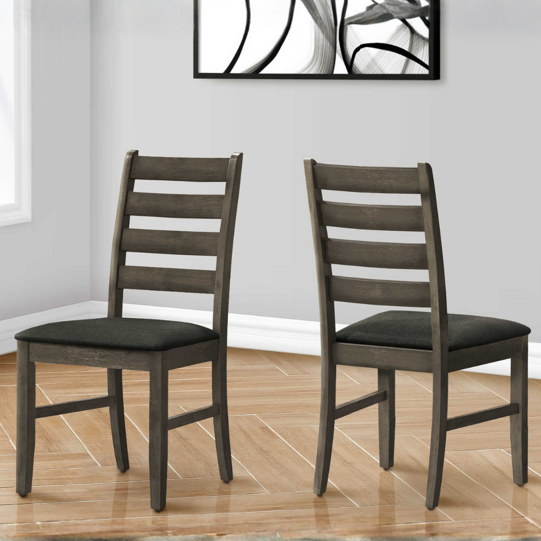 Ladmore – Lot de 2 – Chaises de salle à manger en tissu à dossier échelle – Gris foncé