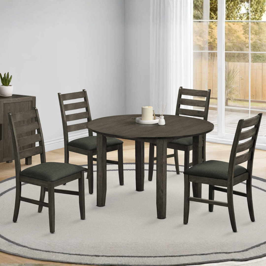 Gather – Dining Set – Antique Grey Veneer / Dark Grey Fabric