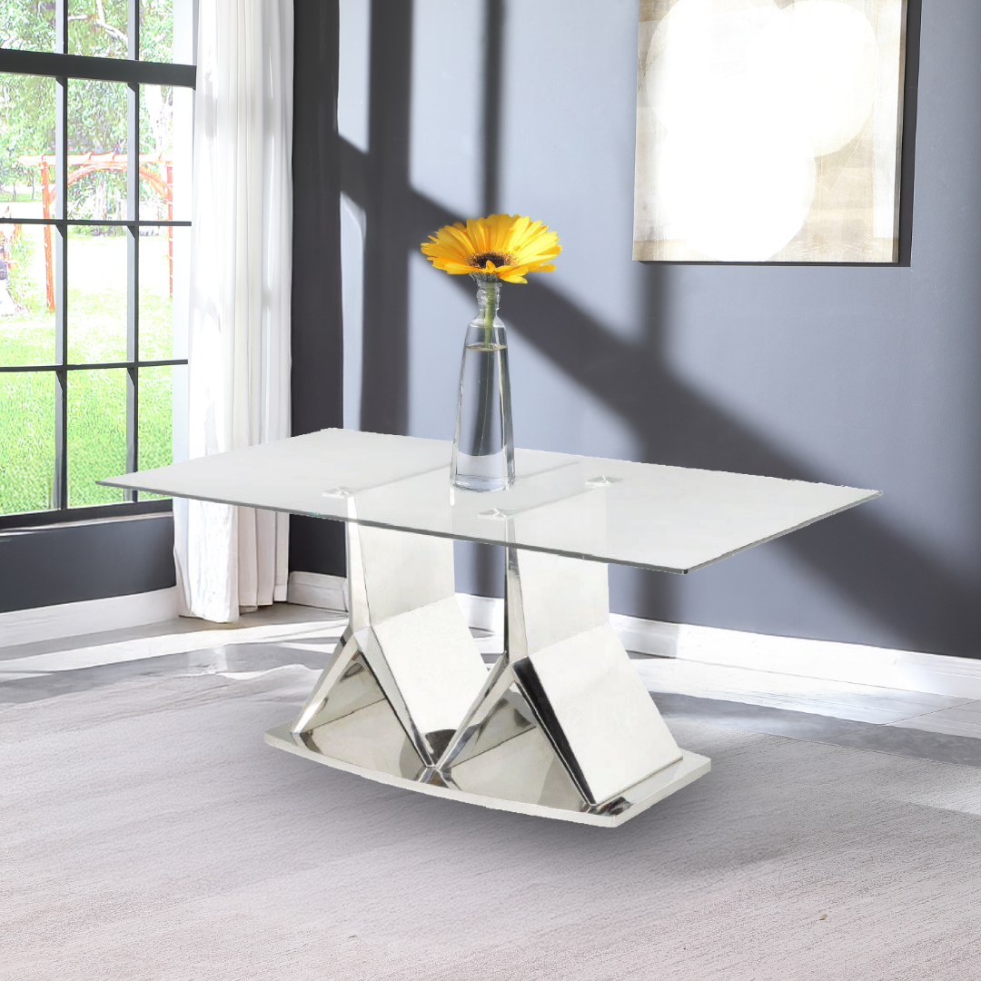 Table de salle à manger Bailey – Plateau en verre / Pied chromé