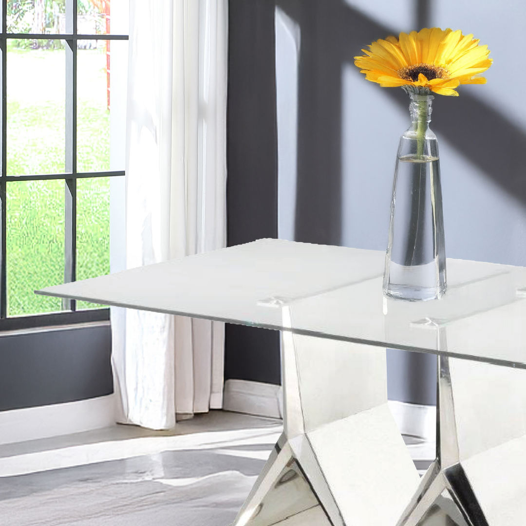 Table de salle à manger Bailey – Plateau en verre / Pied chromé