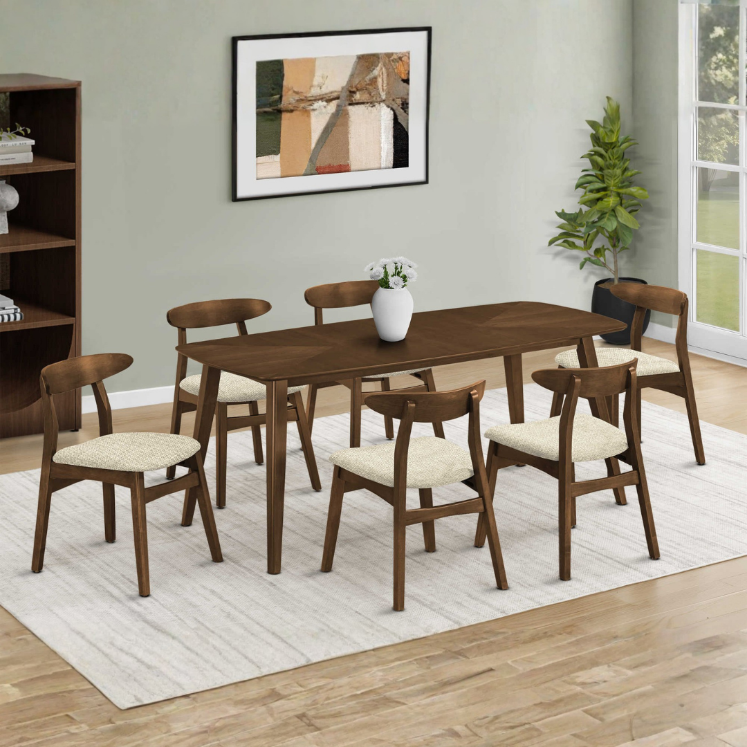 Soren – Dining Set – Dark Walnut / Sand Fabric