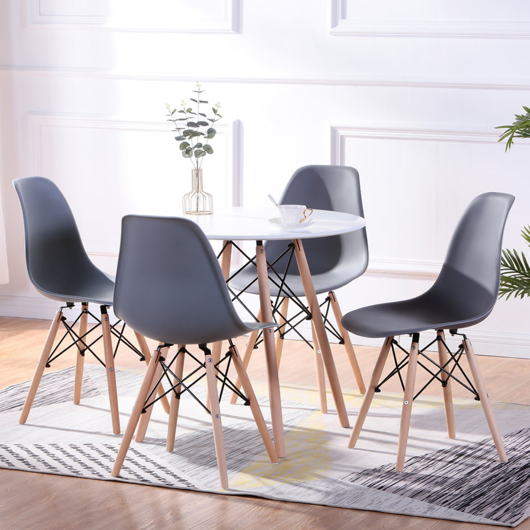 Valencia – Dining Set – White Lacquer / Grey Polypropylene