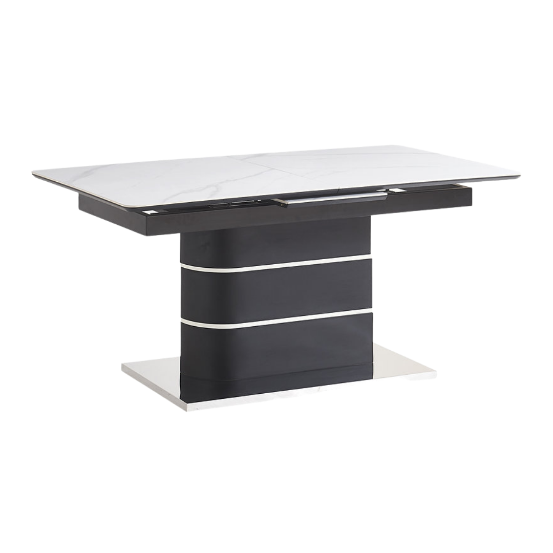 Roma – Dining Set – White Marble Look / Dark Grey Velvet