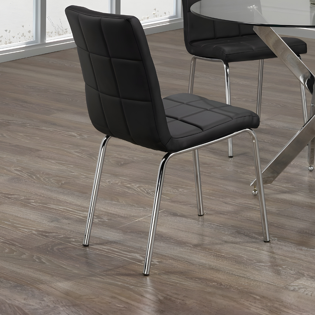 Laurent – ​​Ensemble de salle à manger – Plateau en verre / Chaises en polyuréthane noir