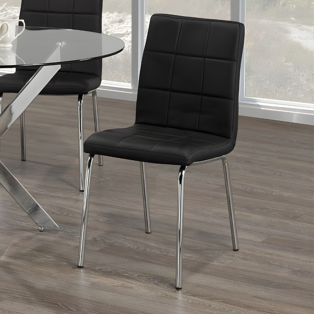 Laurent – ​​Ensemble de salle à manger – Plateau en verre / Chaises en polyuréthane noir