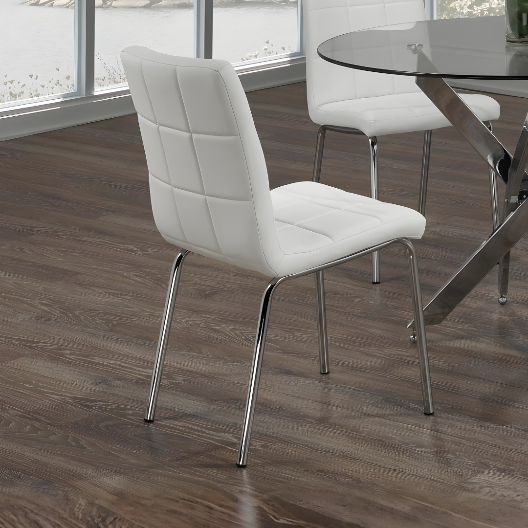 Laurent – ​​Ensemble de salle à manger – Plateau en verre / Chaises en polyuréthane blanc