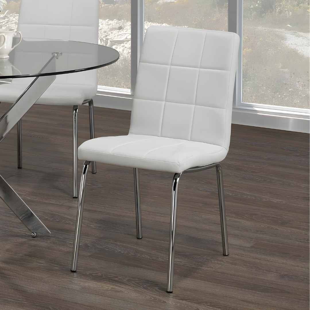 Laurent – ​​Ensemble de salle à manger – Plateau en verre / Chaises en polyuréthane blanc