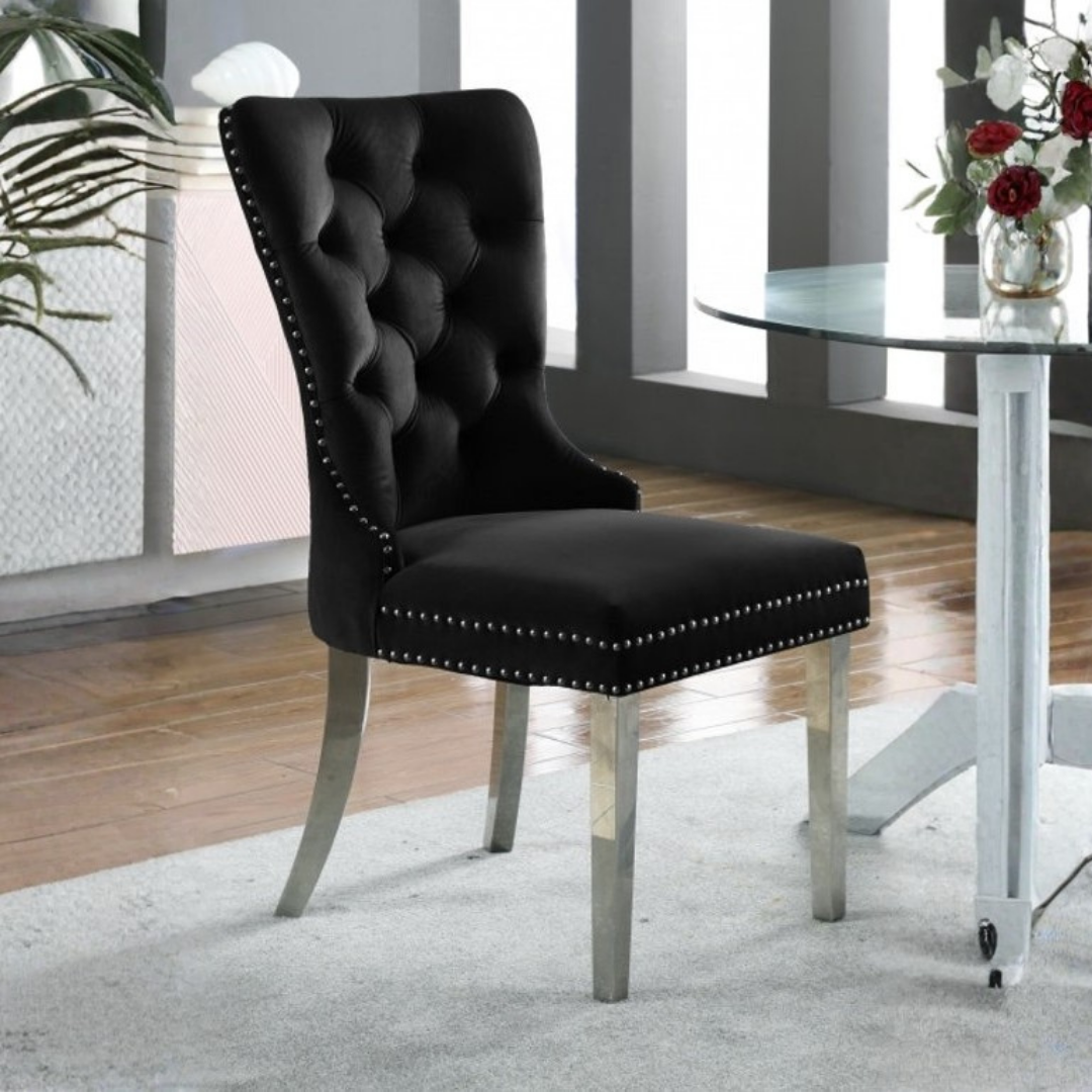 Windsor – Ensemble de salle à manger – Verre transparent / Velours noir