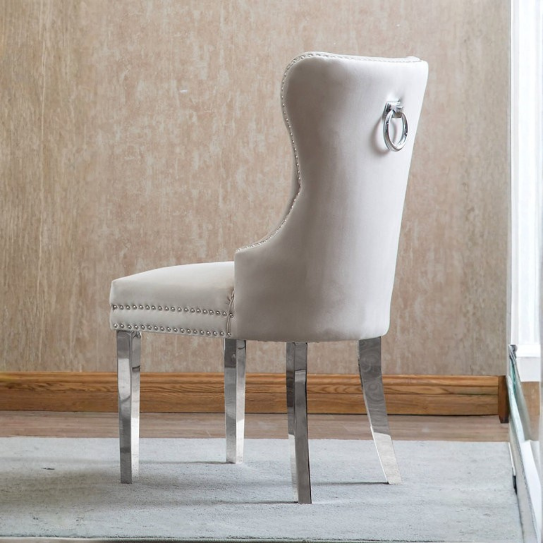 Windsor – Ensemble de salle à manger – Verre transparent / Velours crème