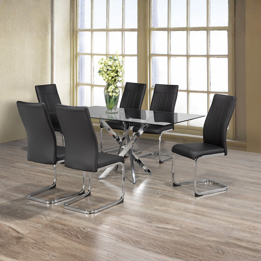 Skagen – Dining Set – Clear Glass / Black PU