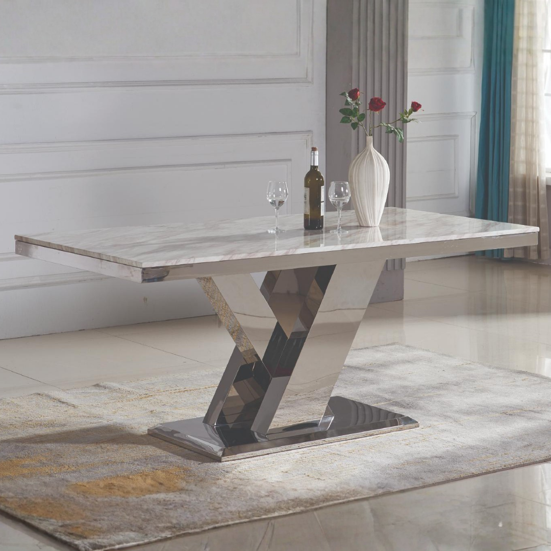 Leya – Dining Table – Marble Look / Chrome Base