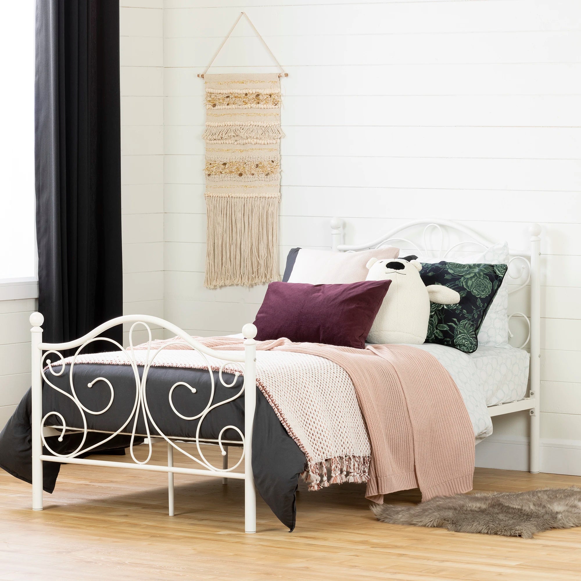 Metal Platform Bed with Headboard and Metal Slats - Summer Breeze