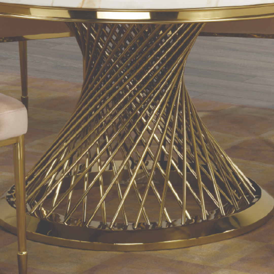 Orlena – Dining Table – Marble / Gold Base with Lazy Susan