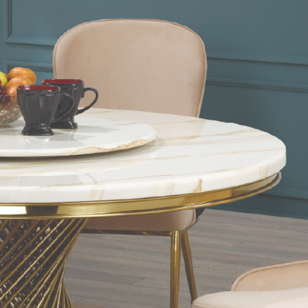 Orlena – Dining Table – Marble / Gold Base with Lazy Susan