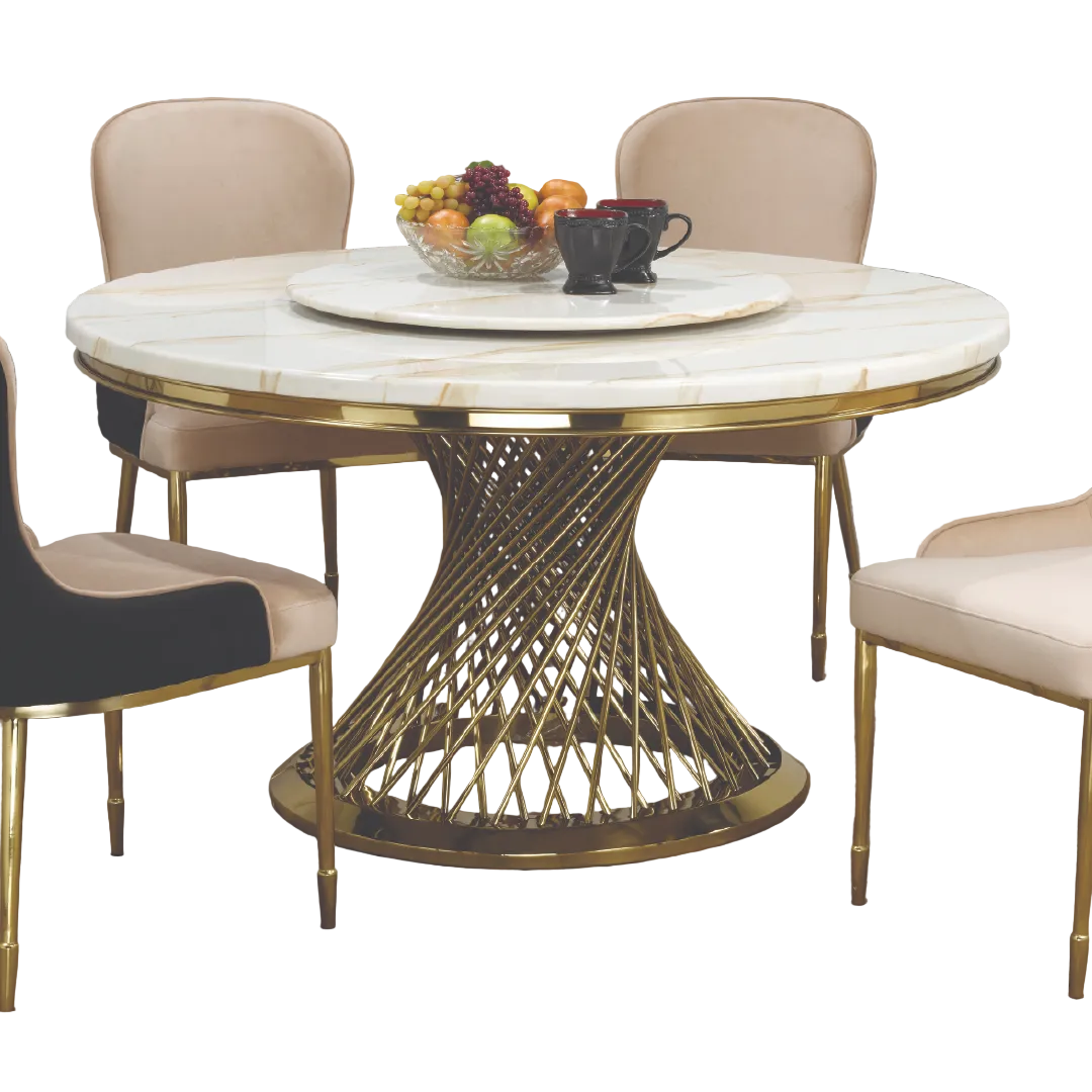 Orlena – Dining Table – Marble / Gold Base with Lazy Susan
