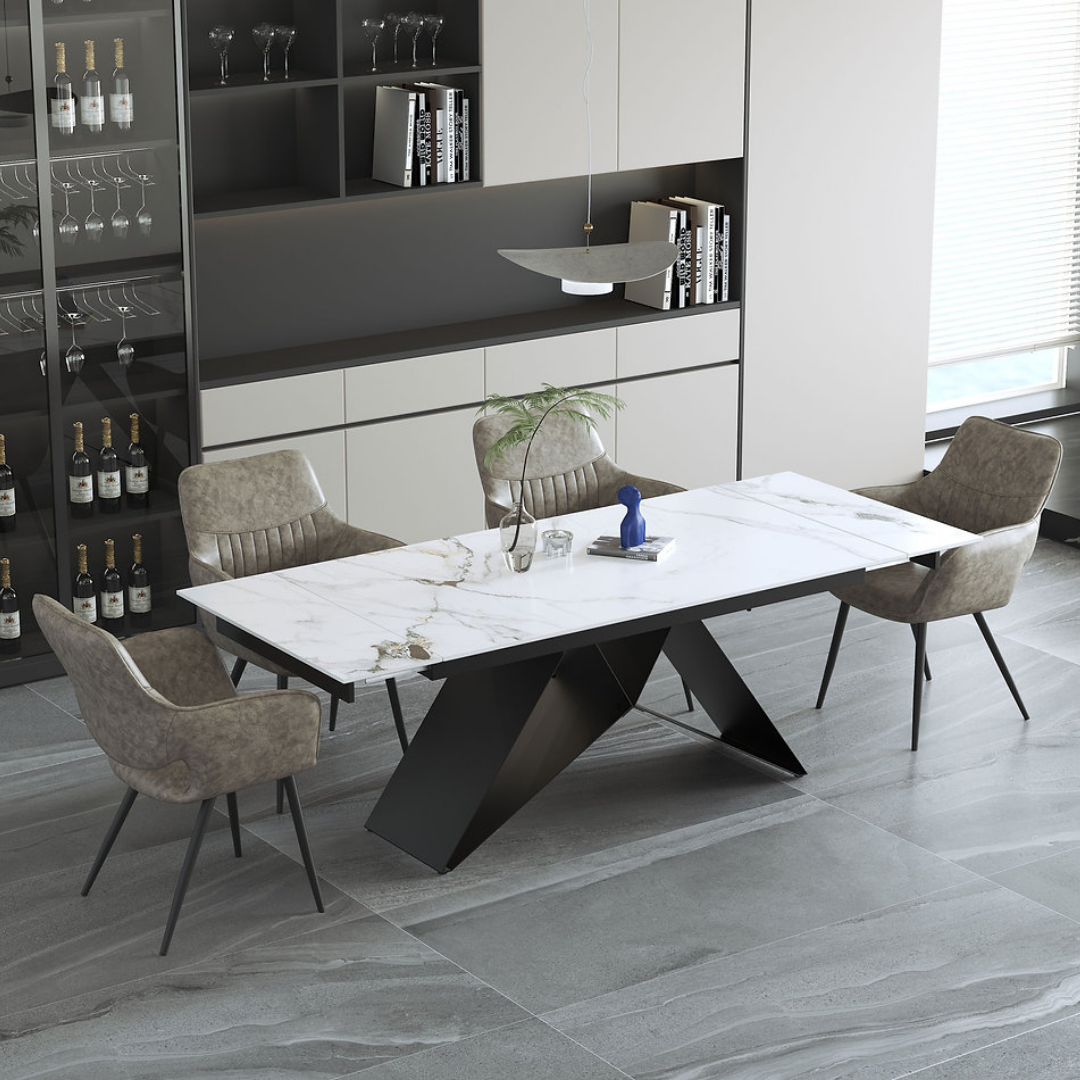 Palermo – Dining Set – Channel Marble Look / Mushroom PU