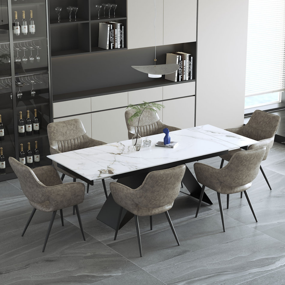 Palerme – Ensemble de salle à manger – Aspect marbre Channel / PU champignon