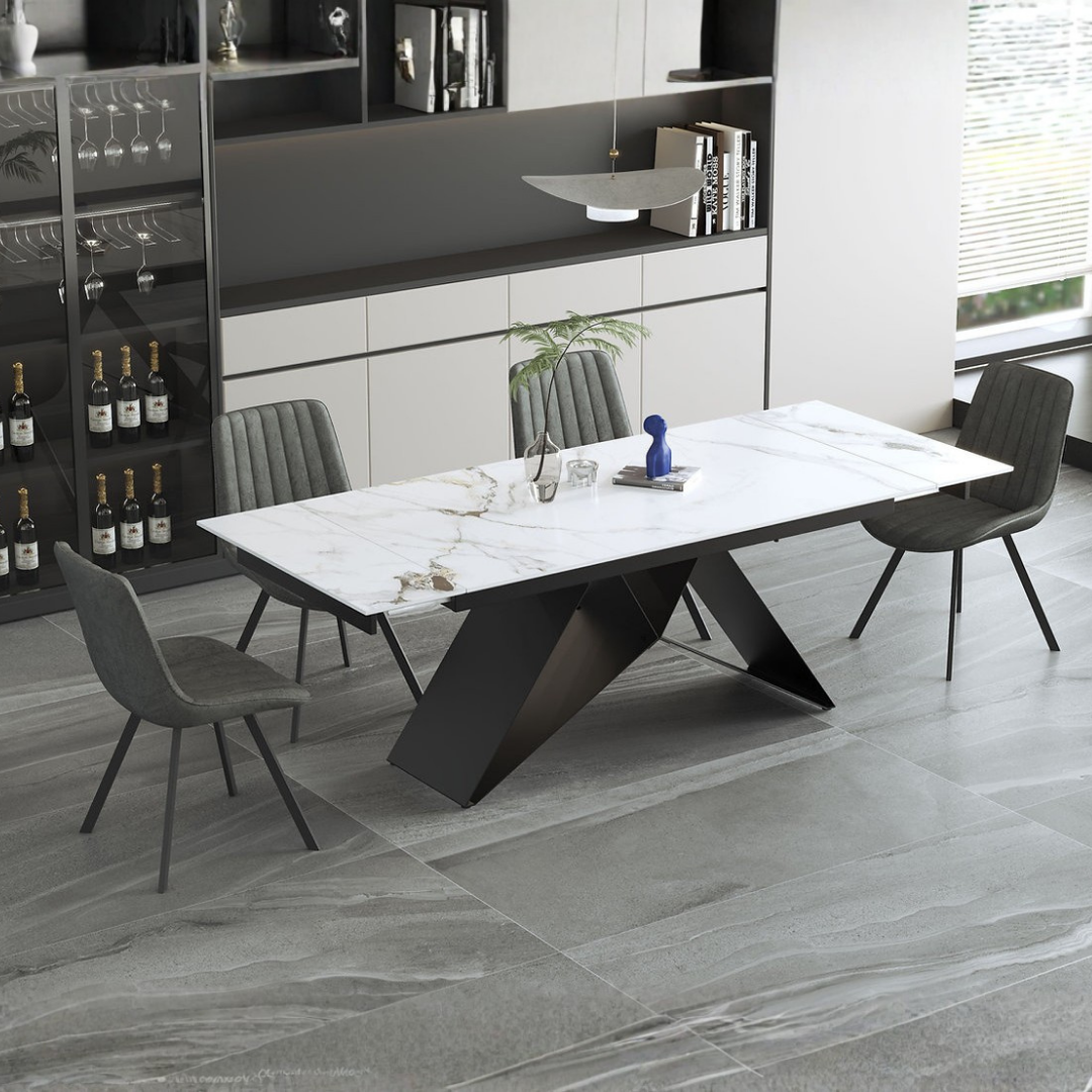 Palermo – Ensemble de salle à manger – Aspect marbre Channel / Gris PU