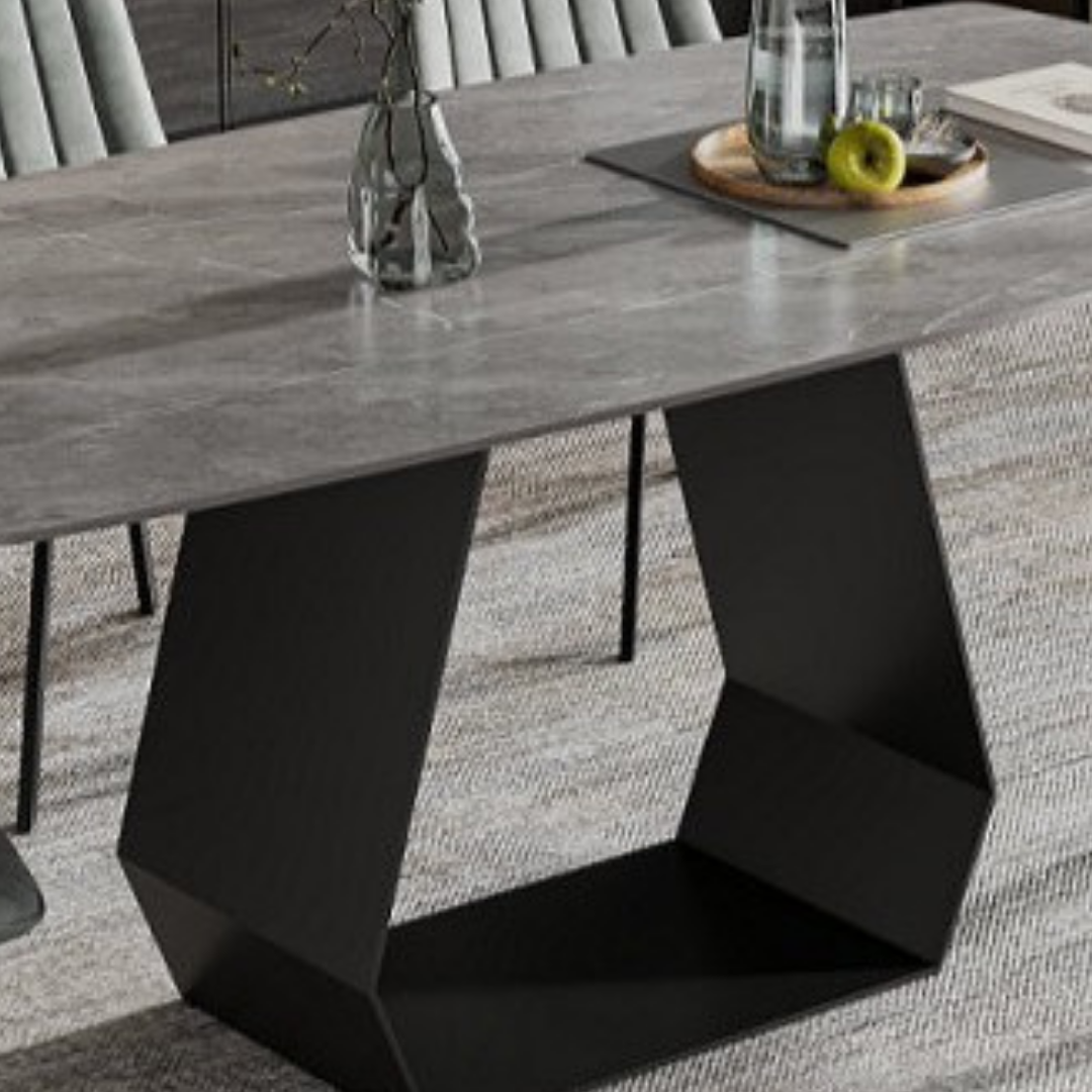 Safi – Ensemble de salle à manger – Aspect marbre blanc / PU gris