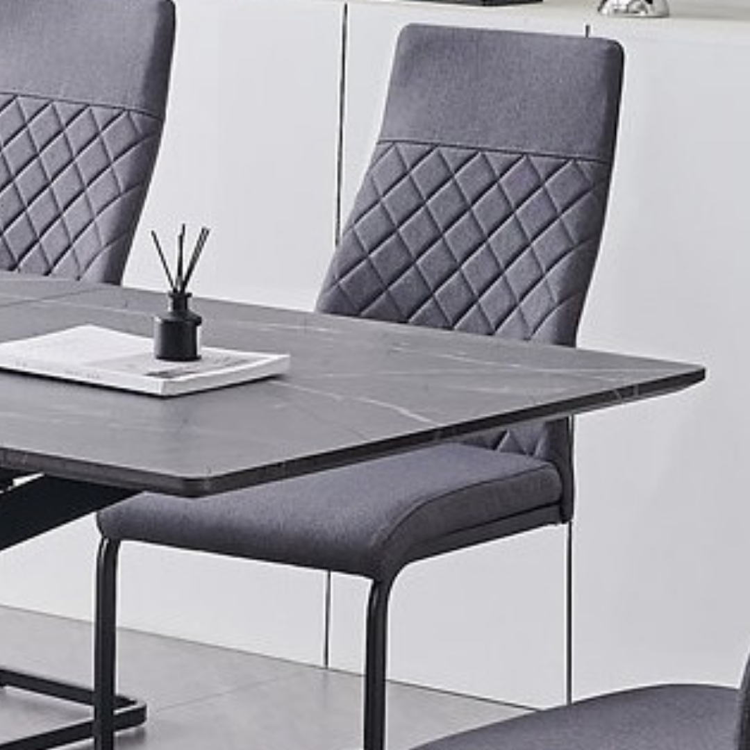 Axis – Ensemble de salle à manger – Placage marbre gris / Tissu gris