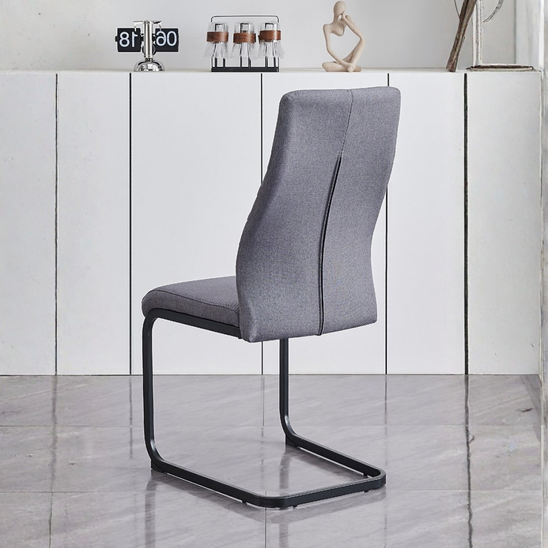 Axis – Ensemble de salle à manger – Placage marbre gris / Tissu gris