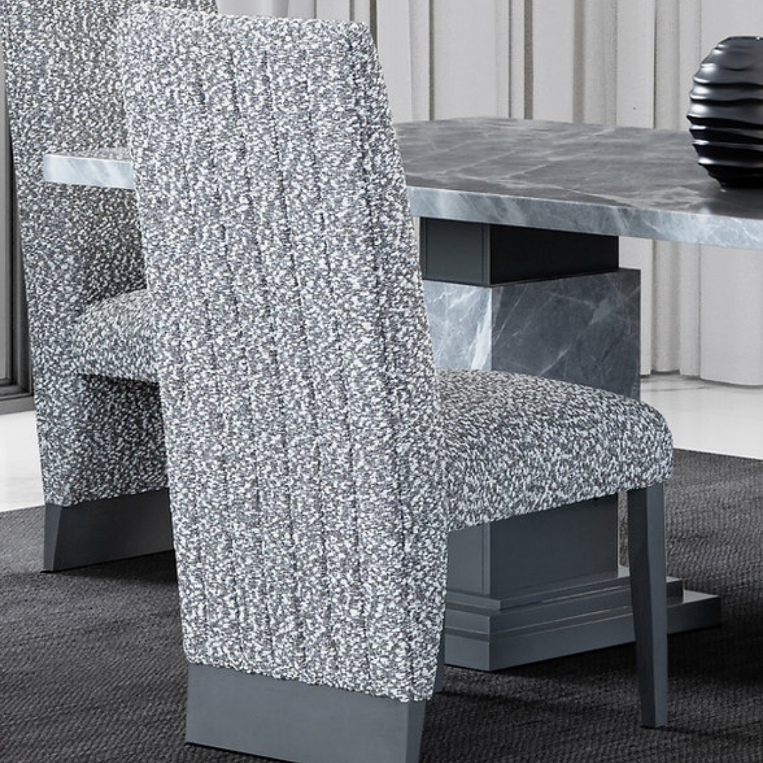 Forma – Ensemble de salle à manger – Aspect marbre gris / Tissu gris
