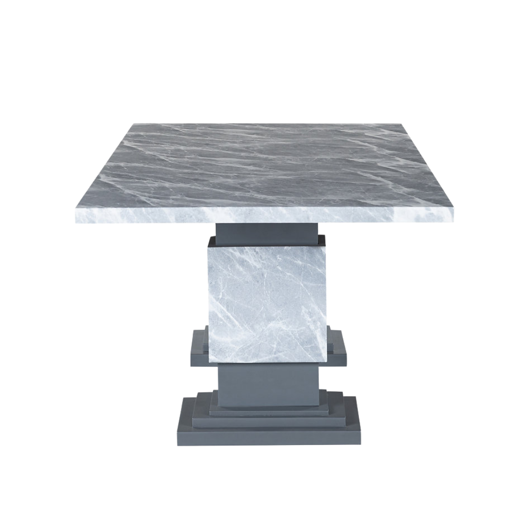 Forma – Ensemble de salle à manger – Aspect marbre gris / Tissu gris