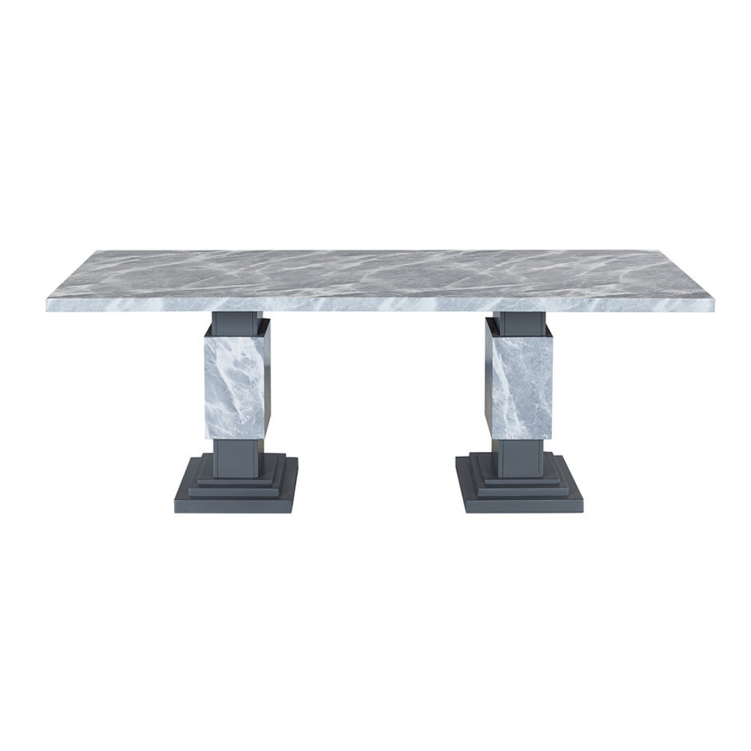 Forma – Ensemble de salle à manger – Aspect marbre gris / Tissu gris