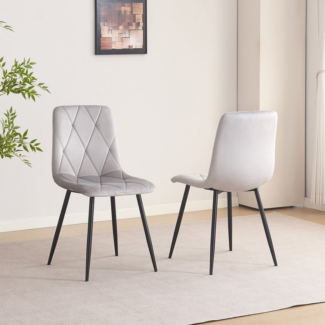 Diamella – Set of 4 – Velvet Dining Chair – Light Grey