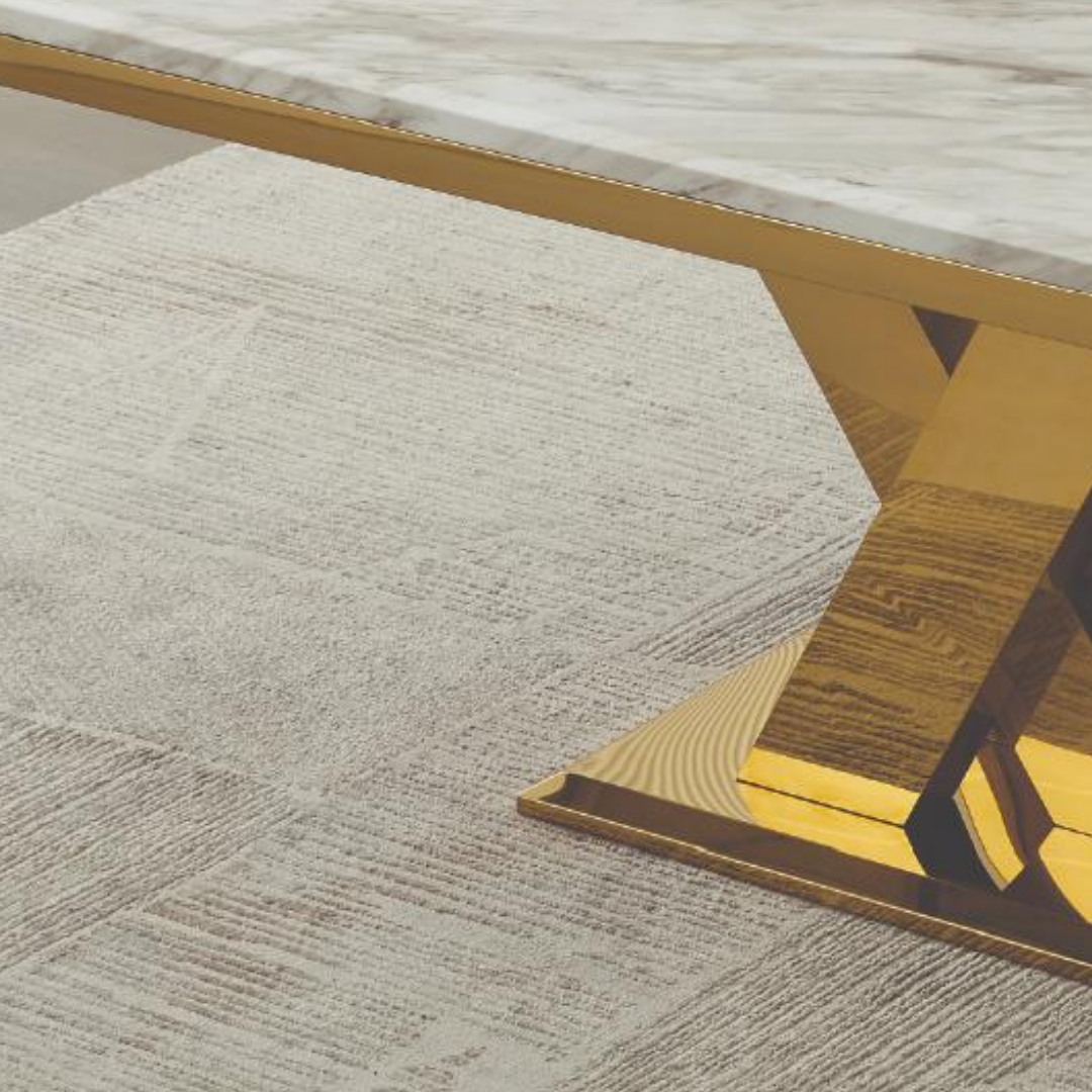 Leya – Table à manger – Effet marbre / Pied doré