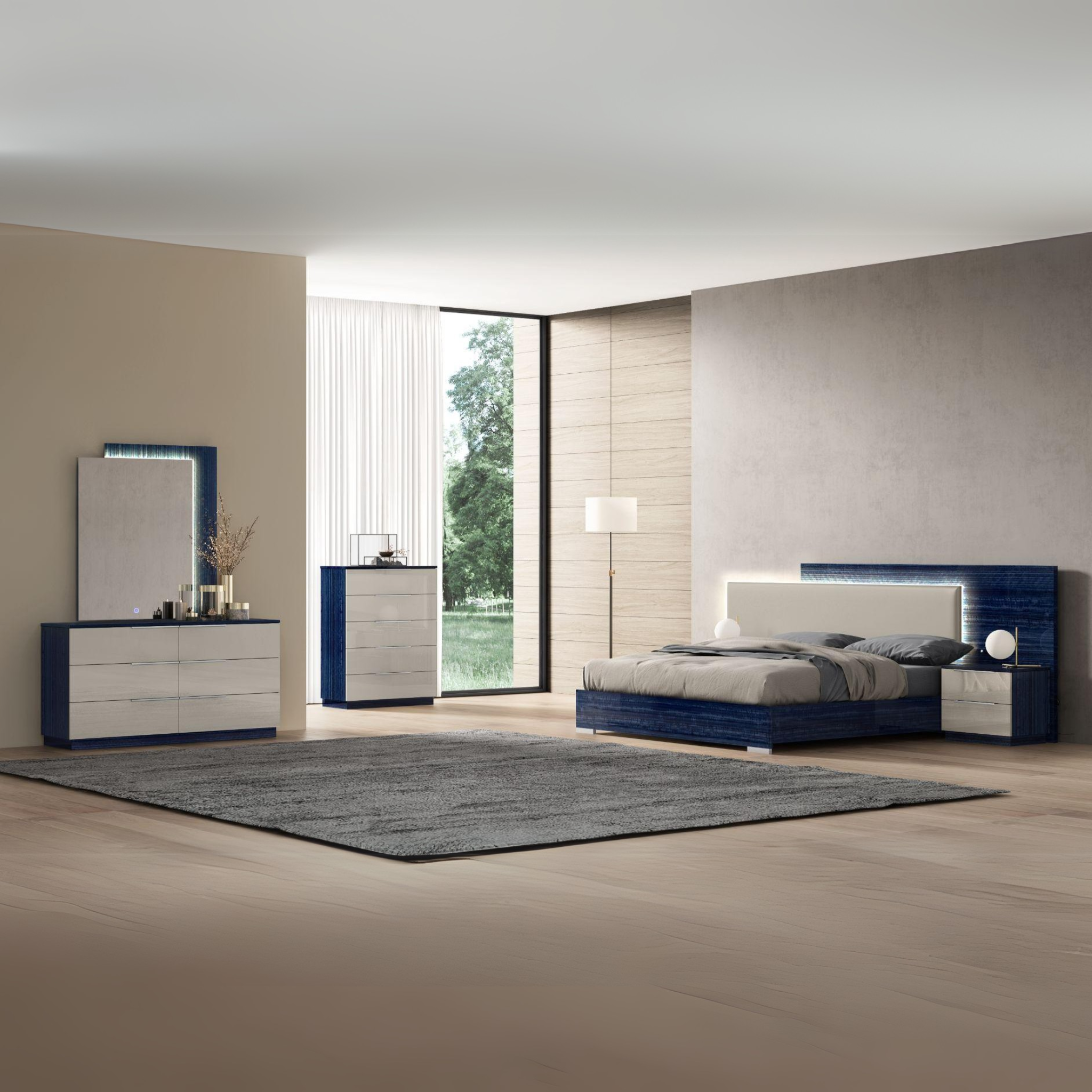King Bedroom Set - Maria Modern Bedroom Set with LED Headboard