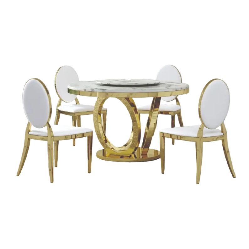 Valenza – Dining Table – Marble / Gold Base with Lazy Susan