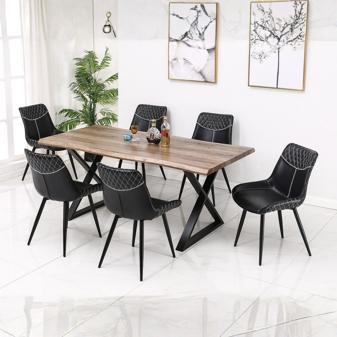 Riviera – Ensemble de salle à manger – Aspect bois / PU noir