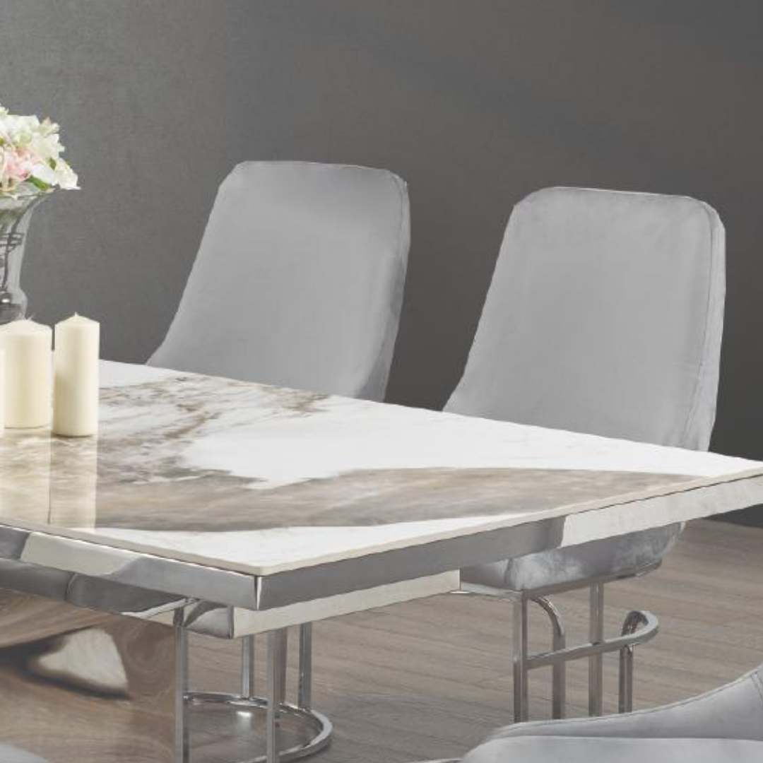 Calista – Dining Table – Ceramic Marble Look / Chrome Base