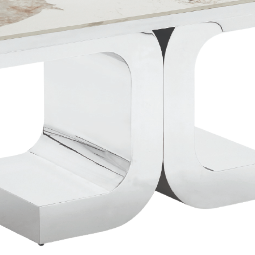 Calista – Dining Table – Ceramic Marble Look / Chrome Base